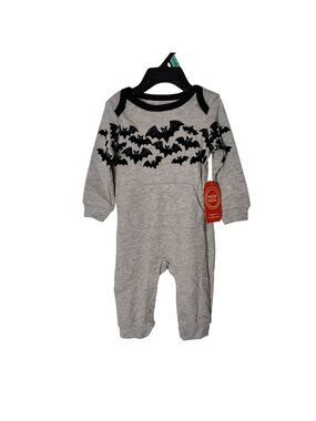 Wonder Nation Infant 6 to 9M Flock Bat Print Long Sleeve Halloween Theme Romper